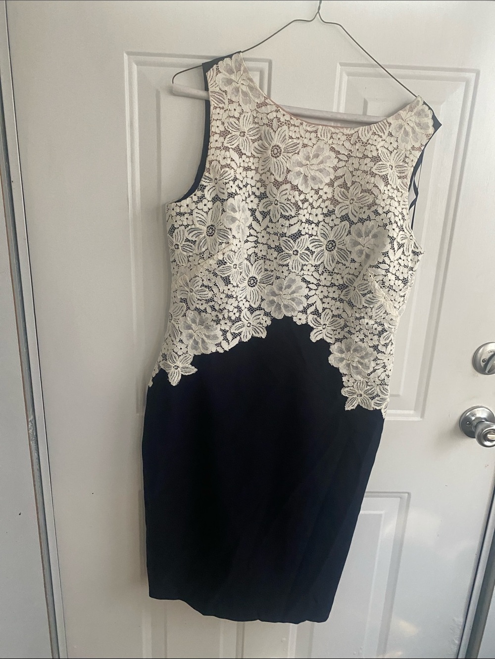 Black Midi Dress with Ivory Floral Lace Bodice